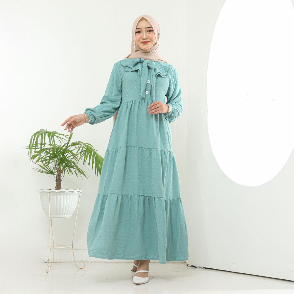 BARAJA | Gamis Susun Uragiri Hijau Tosca | Dress Wanita Premium | Busui Friendly | Dres Kondangan Te