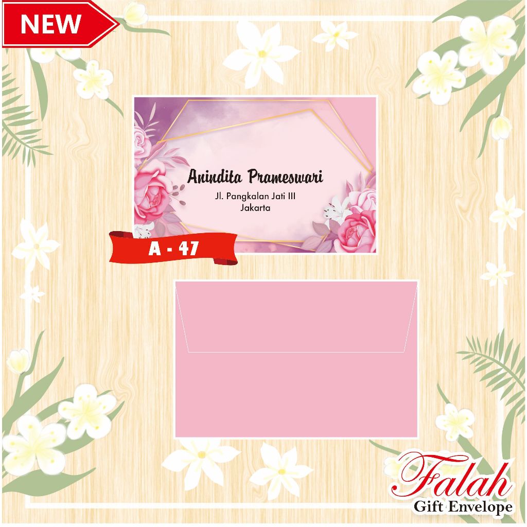 

Amplop Kondangan sudah isi nama per box isi 50 lembar motif Falah A 47