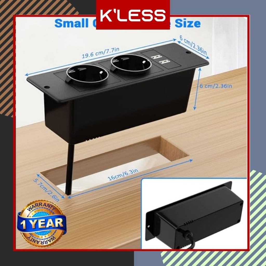 Stop Kontak Tanam Meja Minimalis  Nakas  Hotel  2 USB type C / A - 2 Socket