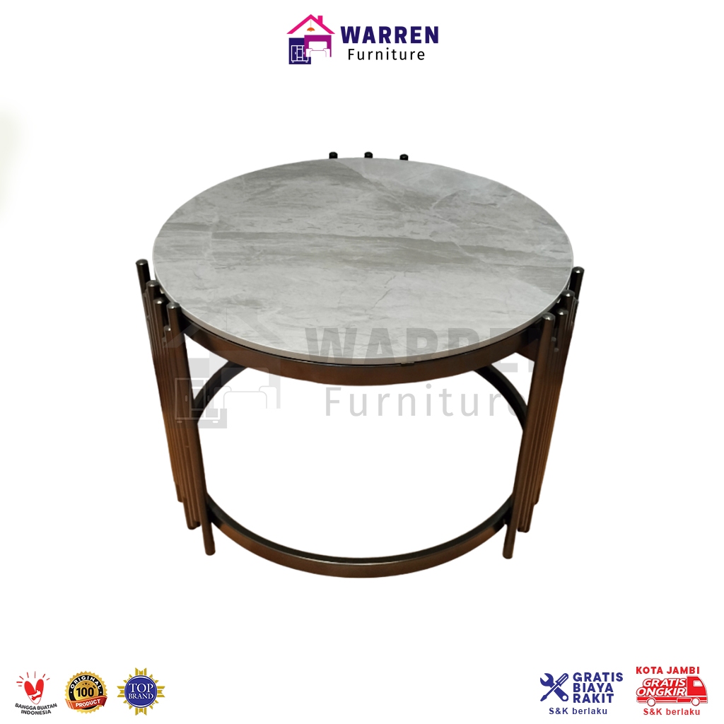 Meja Tamu Marmer Putih Asli Bulat Marble Coffee Table Stainless