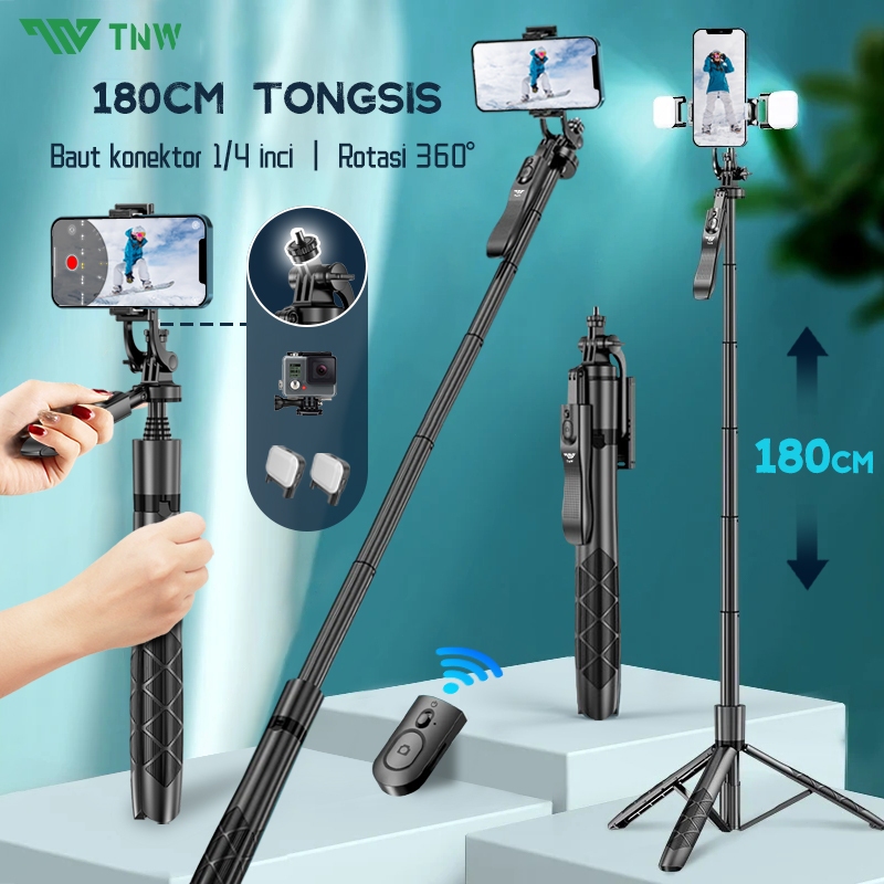 TNW L18 Tongsis Bluetooth 1.8M Tongsis Tripod Remote 180CM Selfie Stick Tripod Handphone untuk  Kame