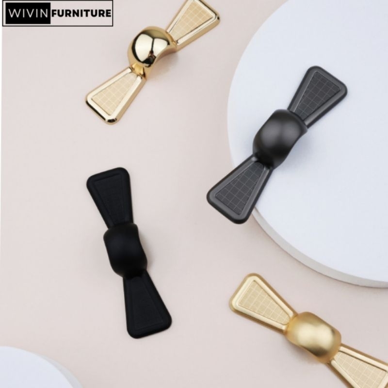 W-53 Handle Lemari Bentuk Pita Warna Gold Grey Black Premium Tarikan Laci Dapur Aksesoris Furniture