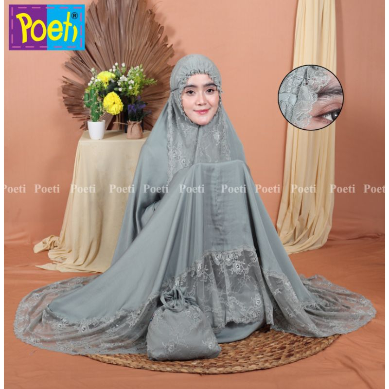 Renda dada - Mukena Mukenah Poeti renda dada polos bahan zara silky warna hitam putih tulang