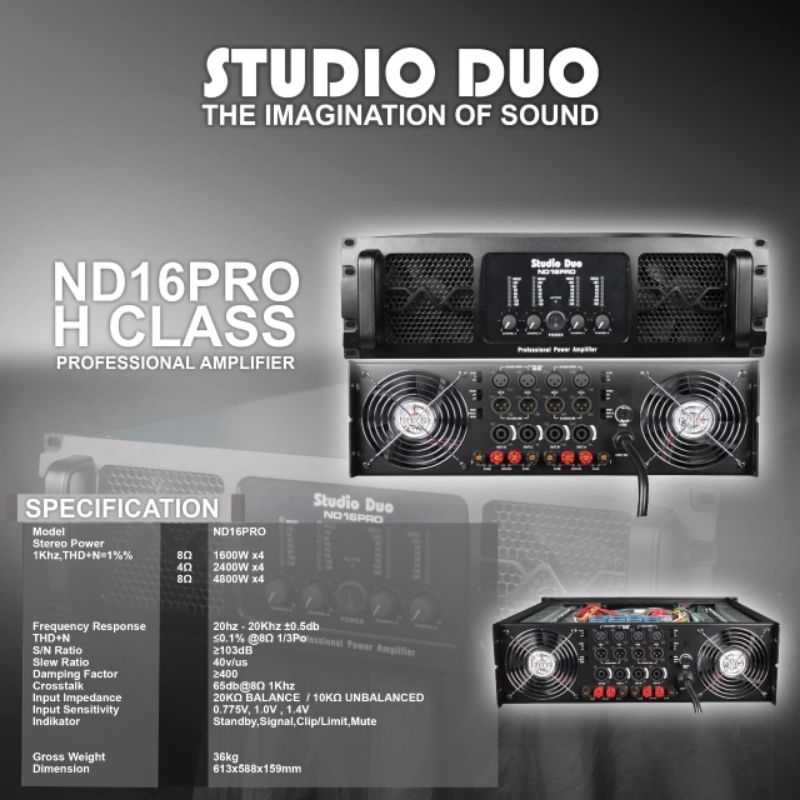 Power Studio Duo ND16PRO H CLASS Power Amplifier STUDIO DUO ND16PRO 4 Channel
