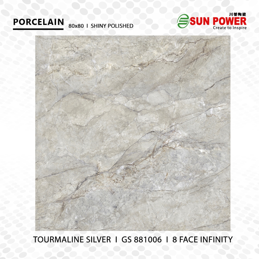 Granit Lantai Glossy Polished 80x80 - Tourmaline Silver | Sun Power