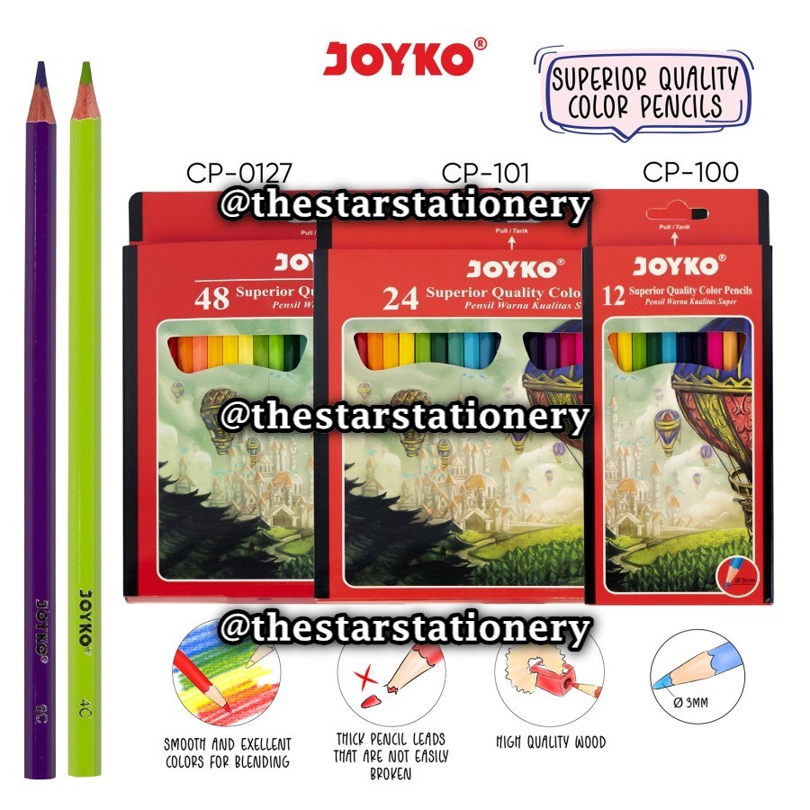 

(1 Set) Pensil Warna Joyko CP-0127 CP-100 CP-101 / Superior Quality Color Pencils Hexagonal Grip Joyko CP