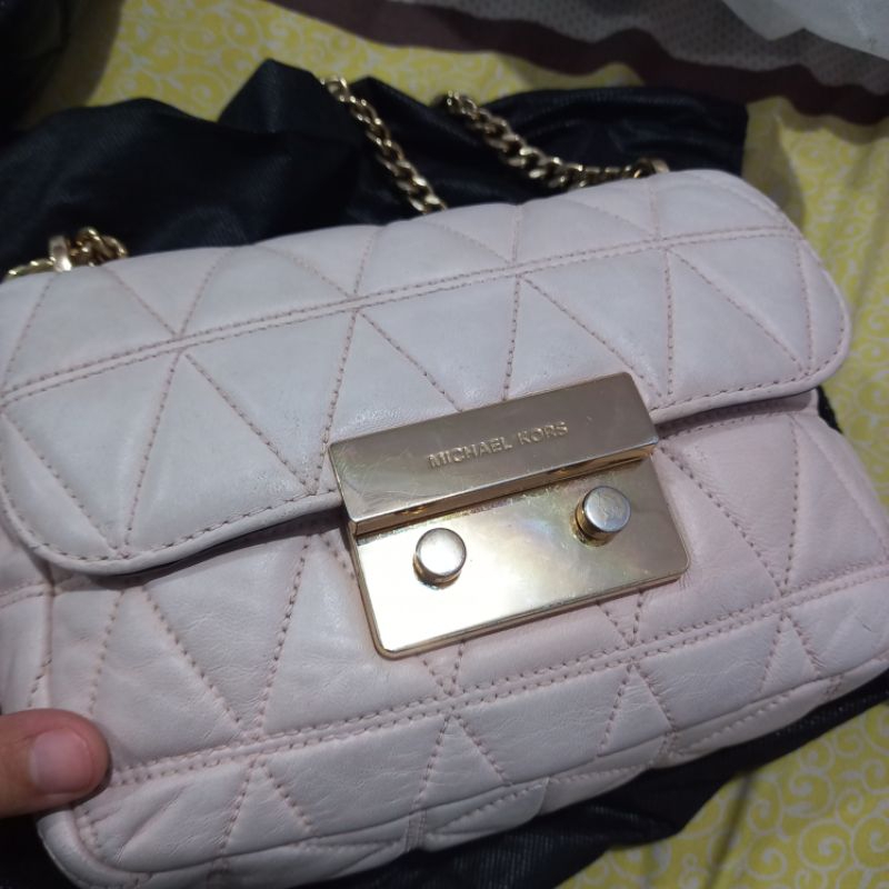 PL Michael K0rs Sloan Small Baby Pink Convertible Shoulder Crossbody Genuine Leather MK kulit gemoy 