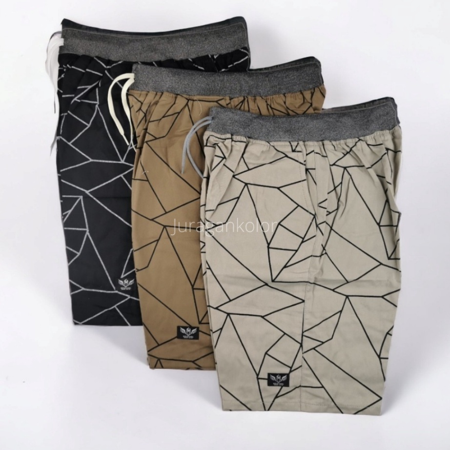 XG34448 Celana Pendek Pria Dewasa Motif Abstrak Chino Kolor Cowok Short Pants Rib Kekinian