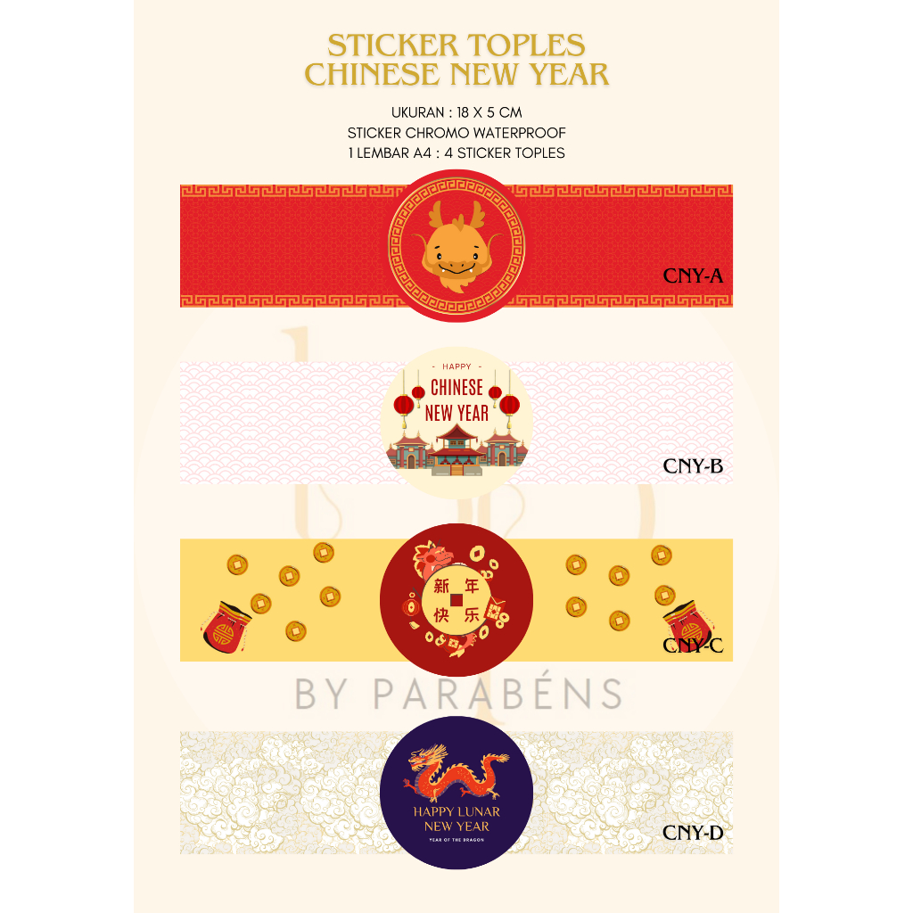 

4 Pcs Sticker Toples Chinese New Year 5x18CM A4