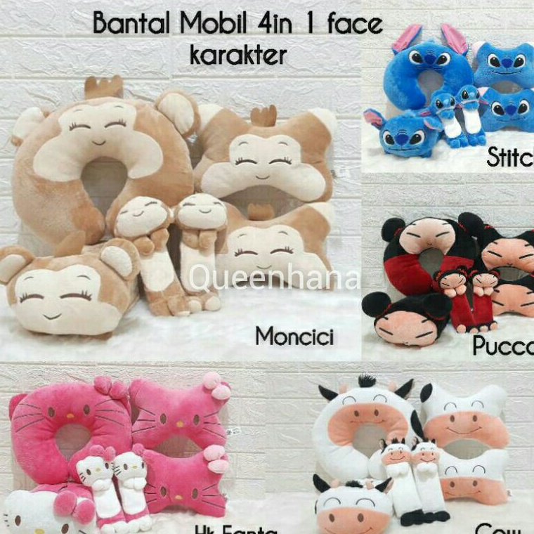 ur Bantal Mobil Set Mobil 4 in1 Face Karakter