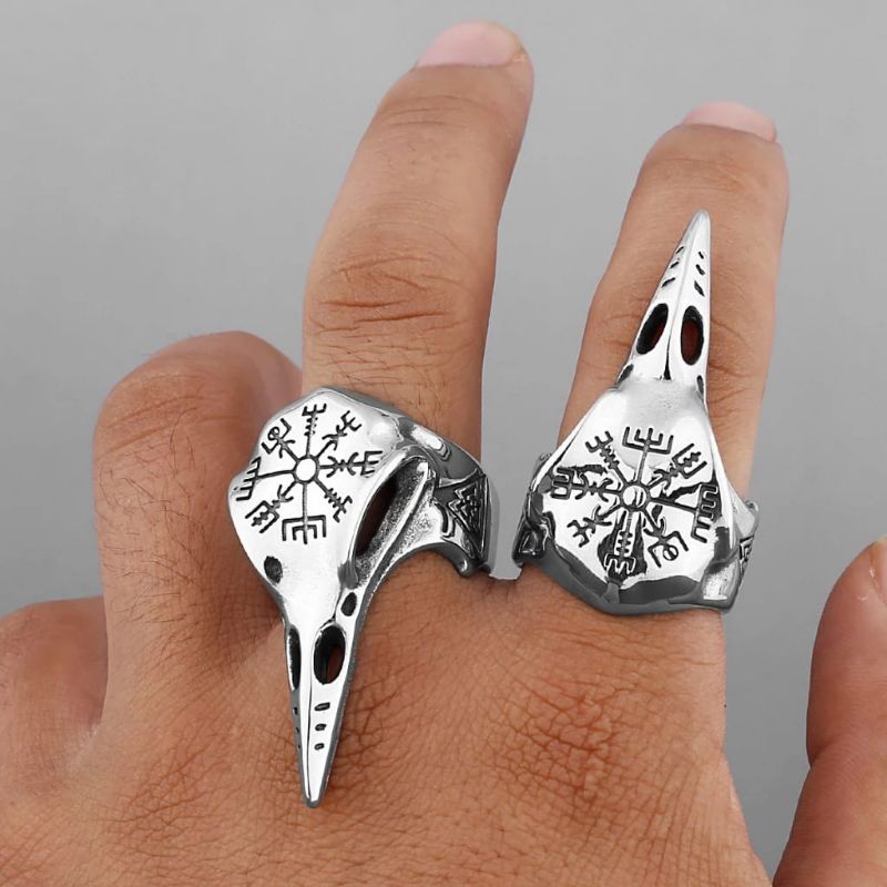 Cincin Pria Tengkorak Burung Vintage Punk Retro