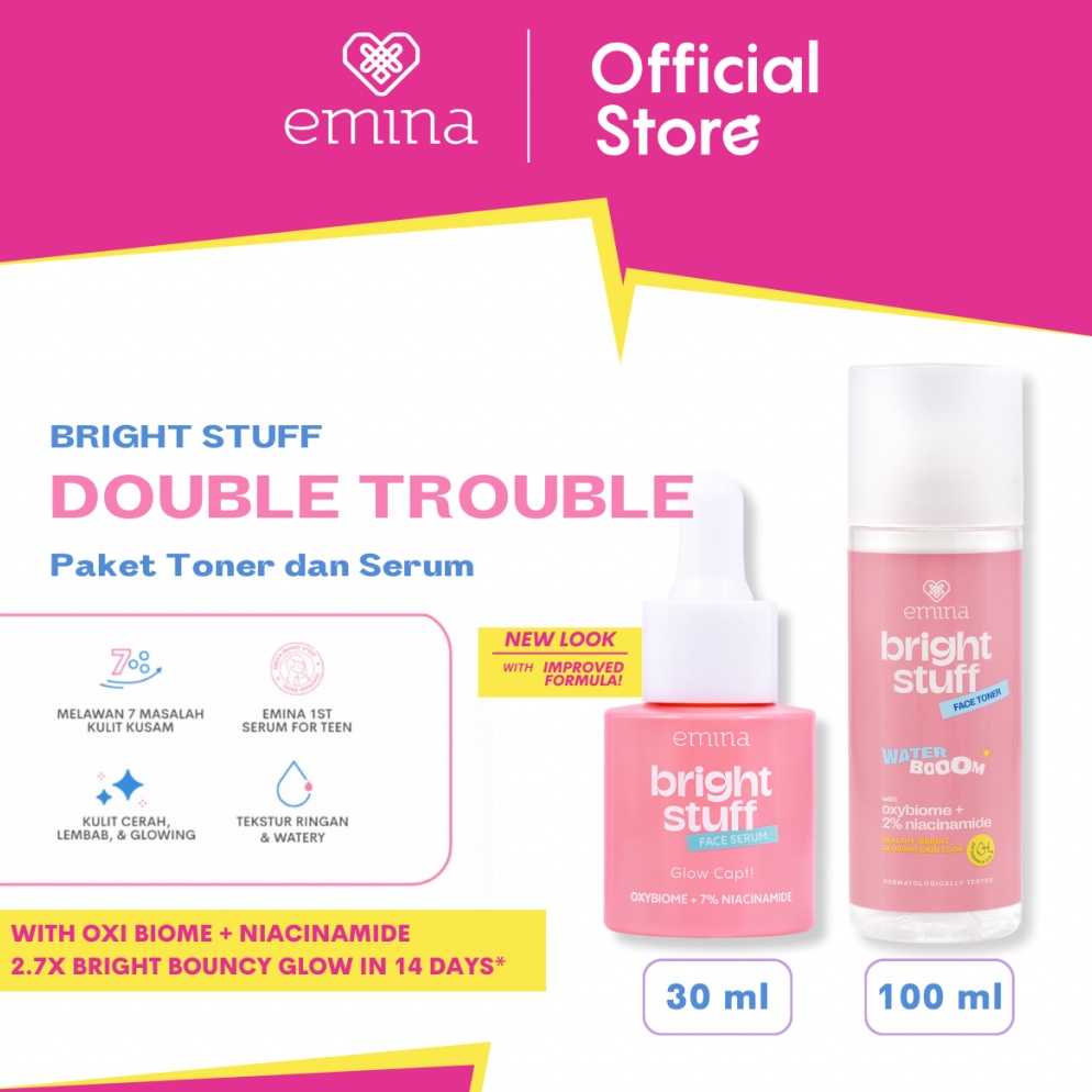 PAKET LENGKAP Emina Bright Stuff Double Trouble Package  Paket Perawatan Toner dan Serum Mencerahkan