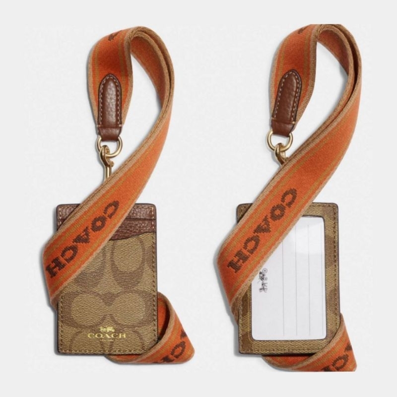 

Coach lanyard webbing strap sign brown