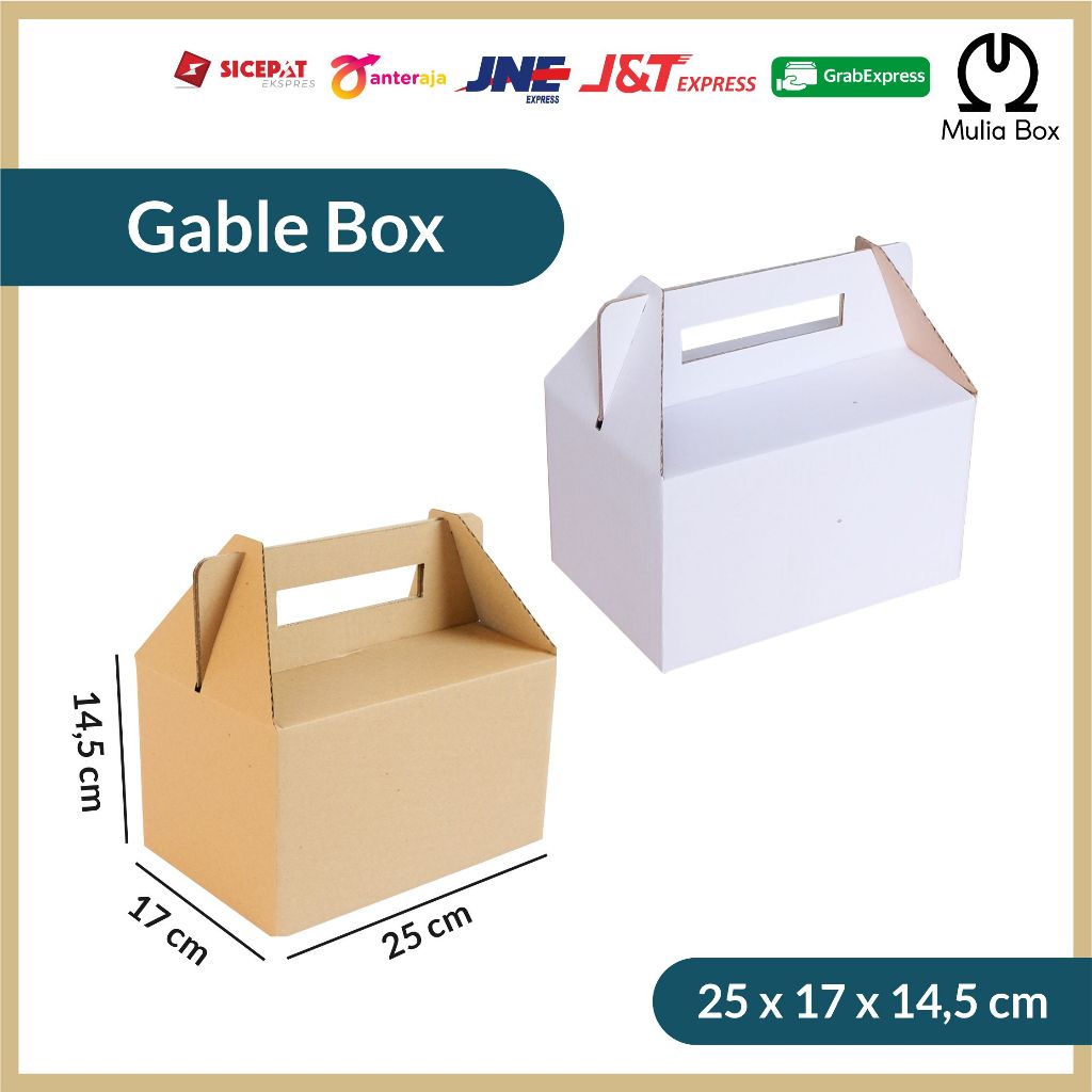 

Kardus Packing Jinjing / Gable Box 25 x 17 x 14,5 cm Corrugated Die Cut Hampers Kue Kering Sembako