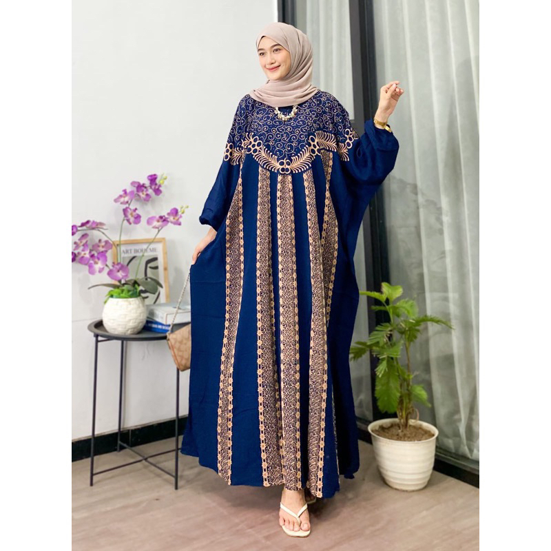 Anggi Home Kaftan Rayon Super Jumbo XXXL Busui Resleting Motif Polkadot / Kaftan Wanita / Gamis Arab