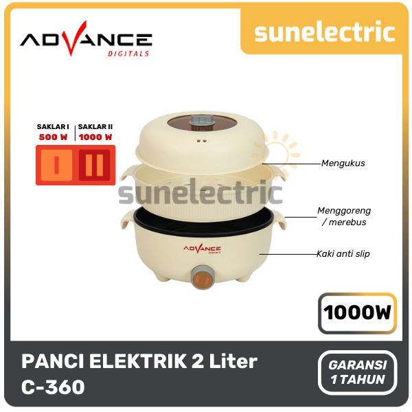 Advance C-360 Panci Listrik Serbaguna 2L/26 cm/ Panci listri multifungsi