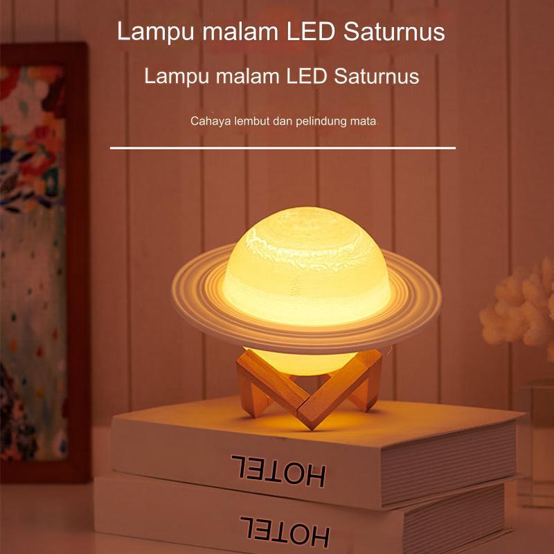 Lampu Saturnus LED lampu samping tempat tidur kamar tidur lampu malam lampu bulan lampu tepuk USB da