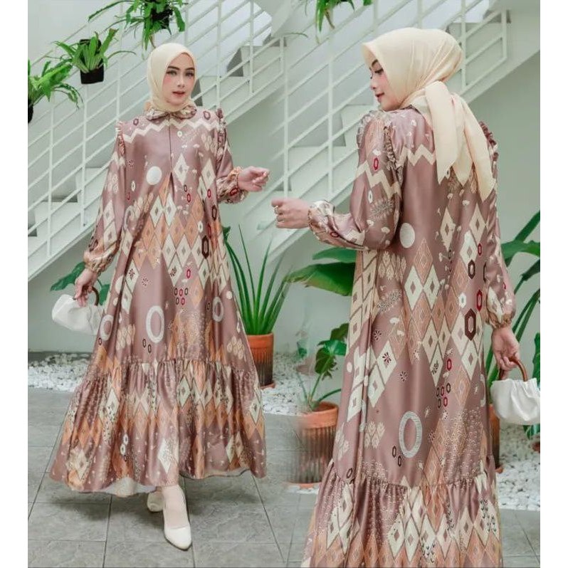 BARAJA | Baju Gamis Dior Silky Ashanty Brown | Dress Kasual Wanita Premium | Busui Elegan | Dres Kon