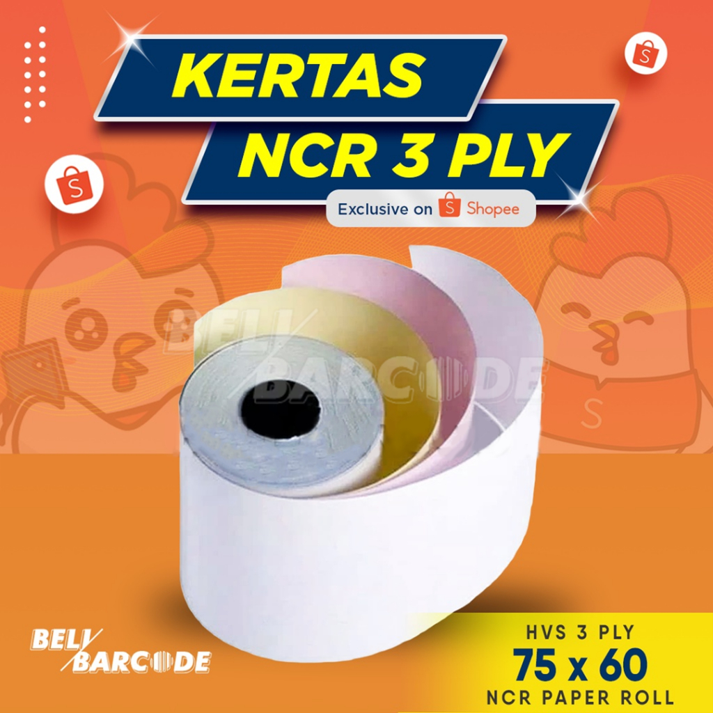 

Kertas HVS 75x60 Struk NCR 3PLY Paper Roll 3 PLY 1 Dus 75 x 60 mm