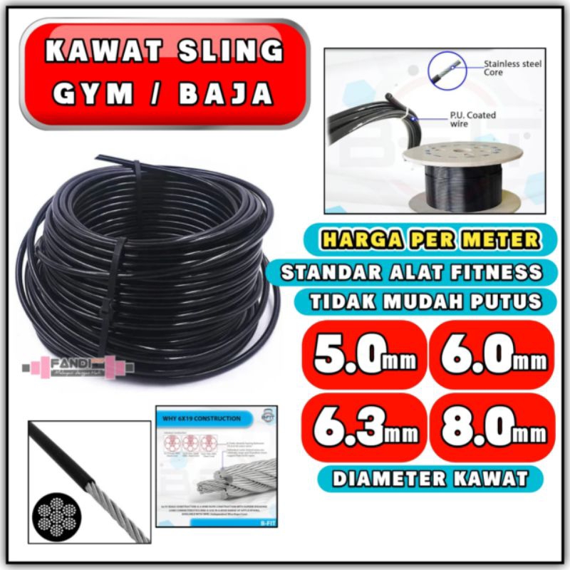 Tali Kawat Gym Alat Fitness Baja - Wire Rope - Kawat Seling Sling Gym