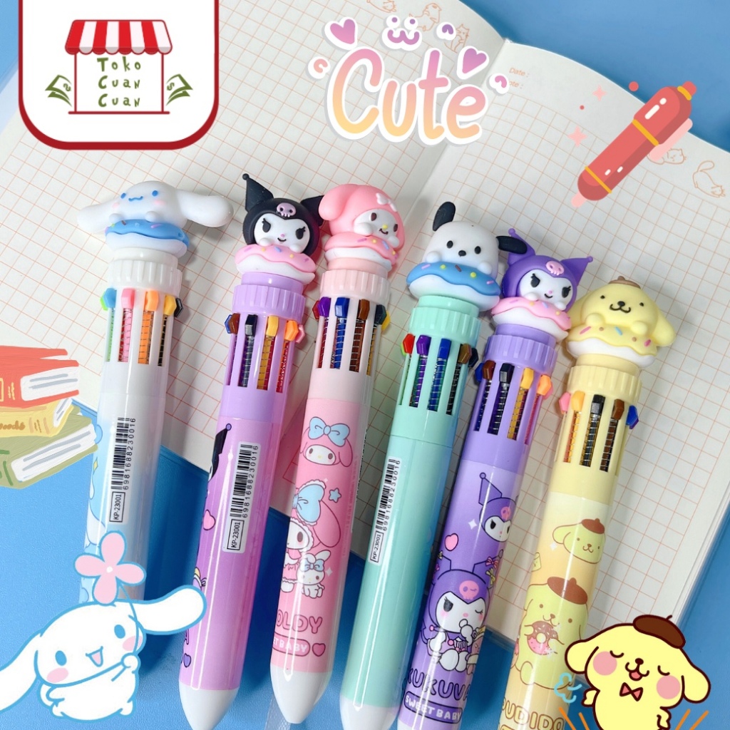 

TCC SANRIO multicolor pen Kuromi Cinnamorol Mymelody Pochaco Pompurin 10 in 1 Color Pen Pen warna-warni