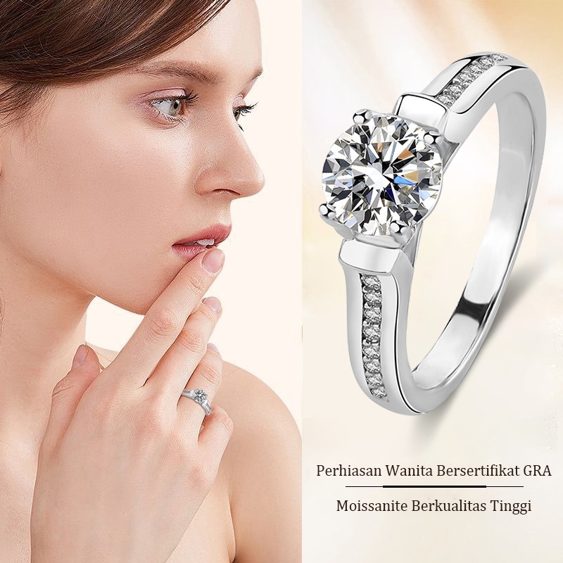 Cincin Moissanite Wanita 1 Karat,Silver Cincin Moissanite Sertifikat GRA Cincin Moissanite Asli Cinc