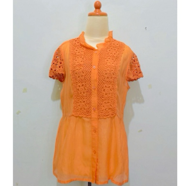 Atasan Blouse blus wanita top Kemeja bahan siffon sifon mix brukat brokat untuk kerja kantor motif p