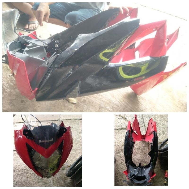 full set fairing depan/full set body depan ninja 250 fi mono merah hitam copotan original