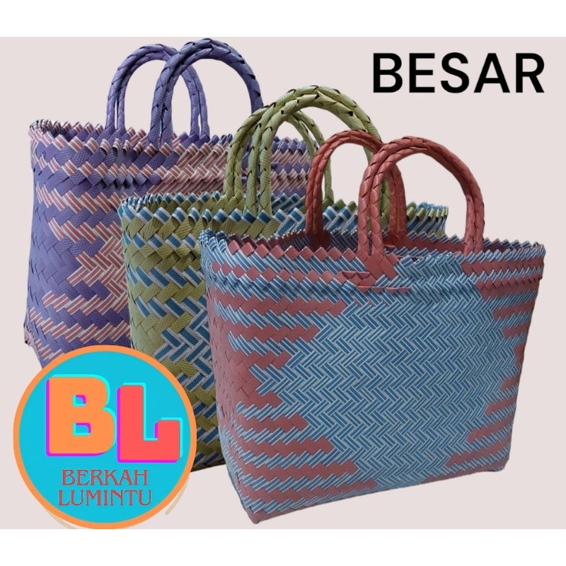 Tas Anyam Plastik Lurik/ Ukuran Besar ( L ) / Tas Belanja / Tas Anyaman / Tas Berkat Hajatan Souveni