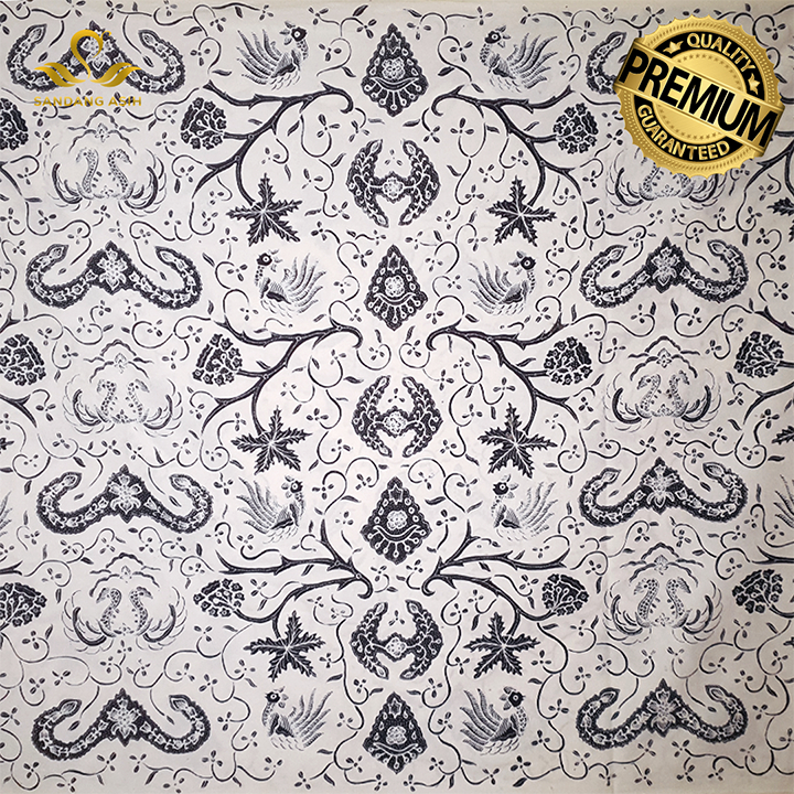 Kain Batik Tulis Premium 100% Handmade Motif Wahyu Tumurun Klasik Warna Putih Hitam Biru (Hanya Kain