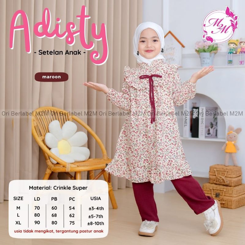 M2M - Adisty Setelan Tunik Anak Lengan Panjang Model Korea Mat Cringkel Premium Motif Bunga Polos un