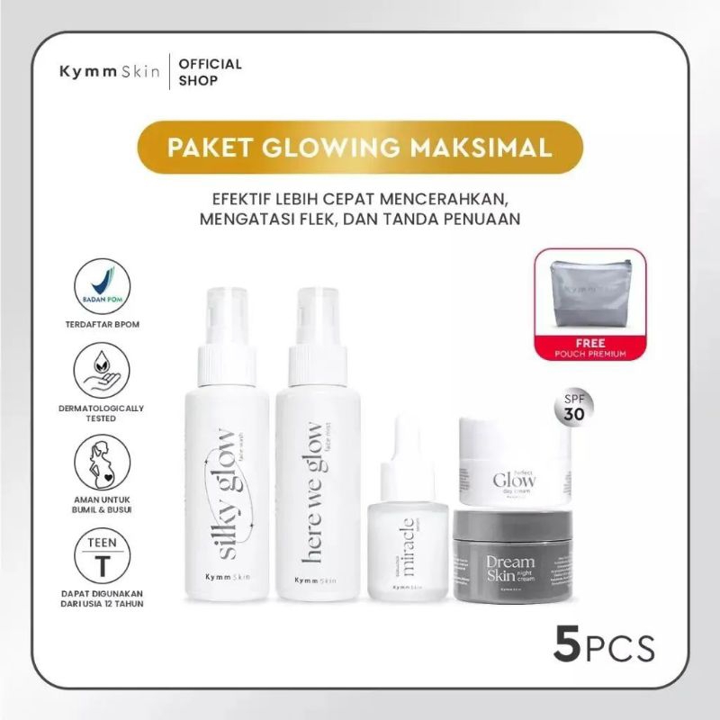 KYMM SKIN Paket Lengkap Glowing - Face Wash - Face Mist - Bakuchiol Serum - Day Cream & Night Cream