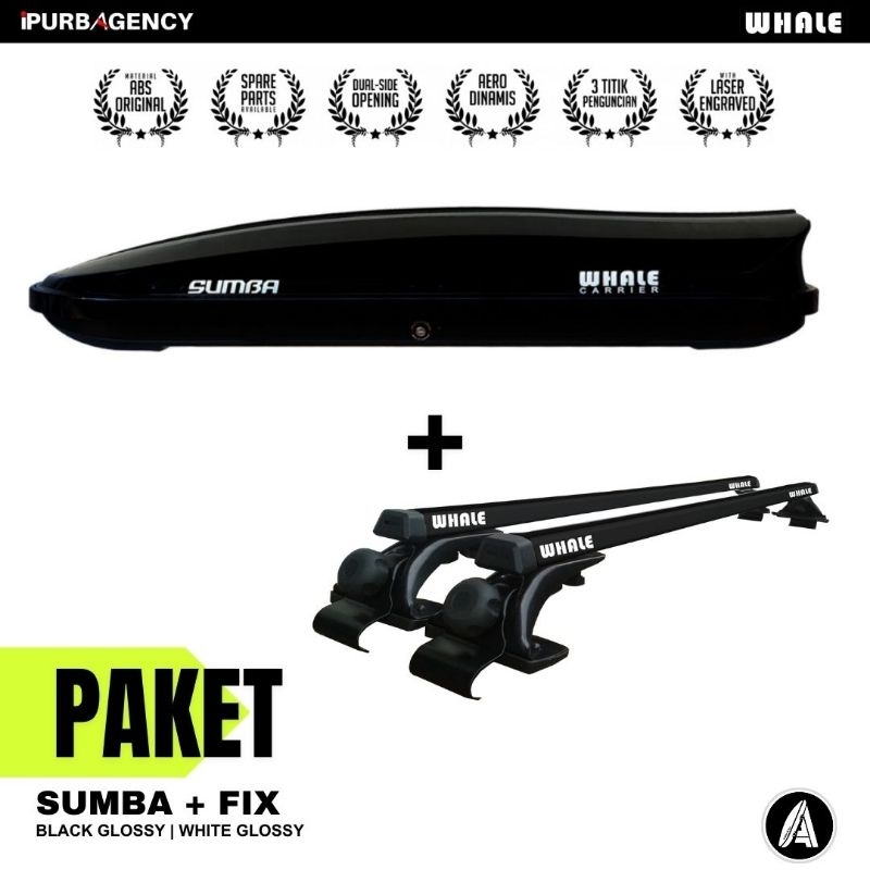 Paket Roof box Whale Sumba + Cross bar Fix Jepit Pintu: Universal