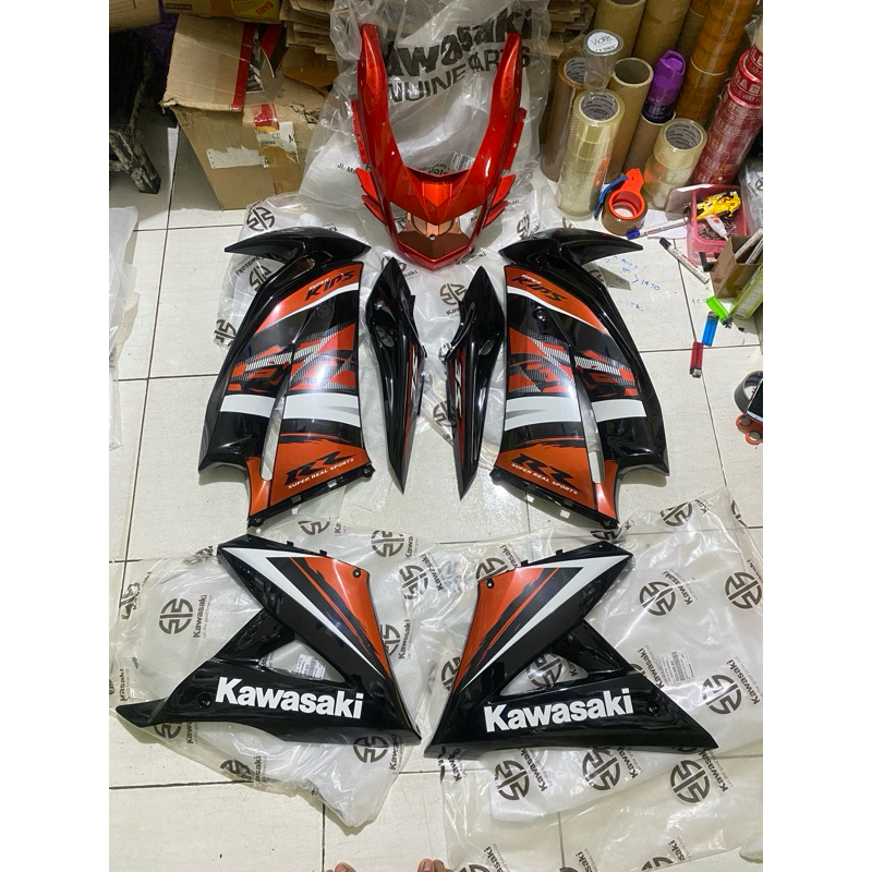 Sepaket BODY SET cover sayap fairing ninja rr new oren se 2014 2015
