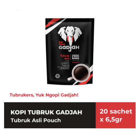 GADJAH Kopi Tubruk Murni 20 pc / Mix Gula 10 Sachet 1 Renteng Gajah / Murni 150gr