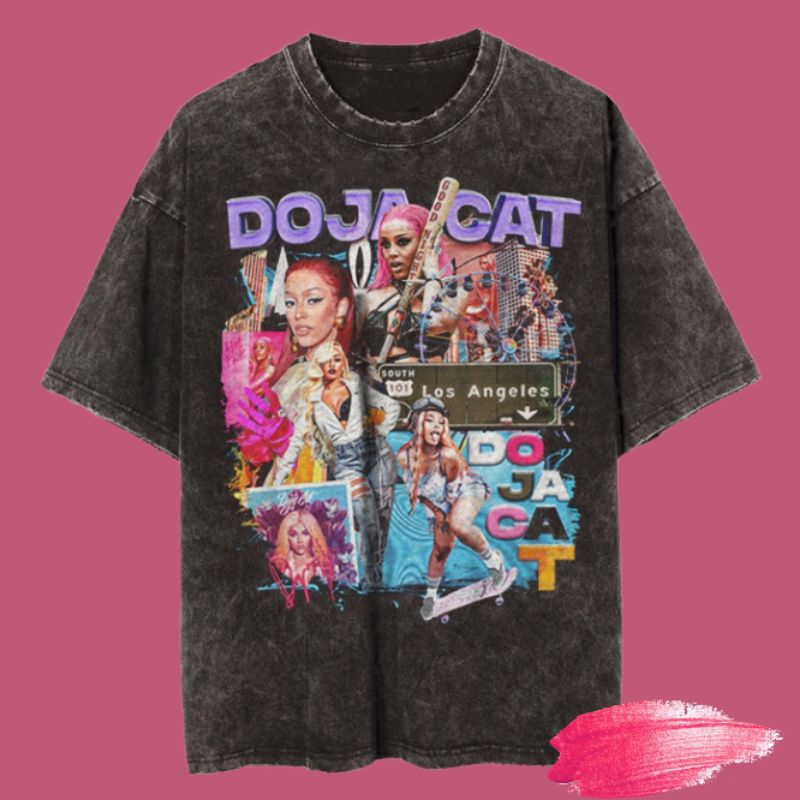 Doja Cat Vintage Wash Rap Tee/Kaos Oversize Doja Cat Unisex