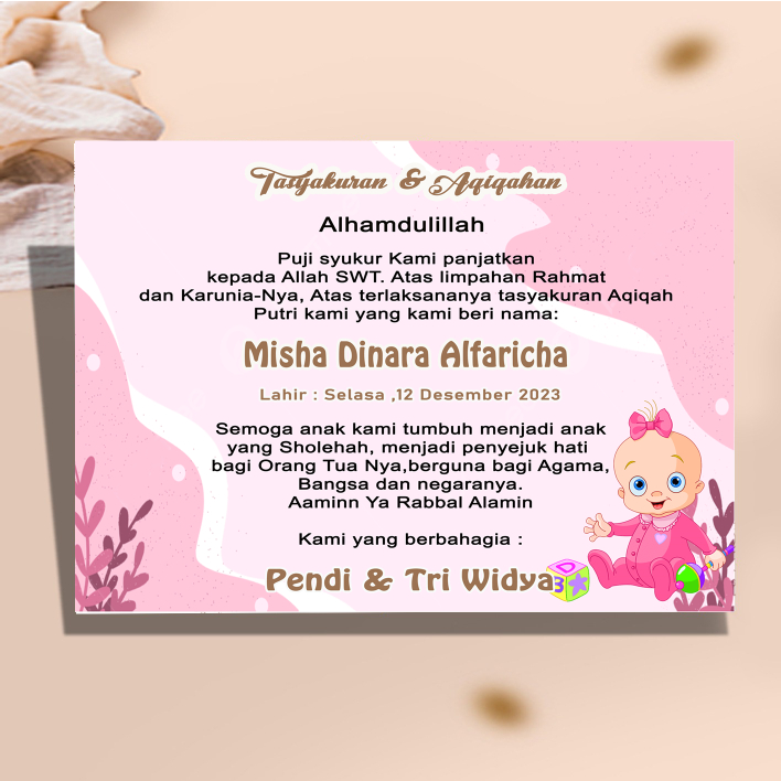 

khusus cetak Kartu / Setiker Kartu label Tasyakuran Aqiqoh, Kelahiran anak, khitanan dan lain desain sendiri desain 1 sendiri