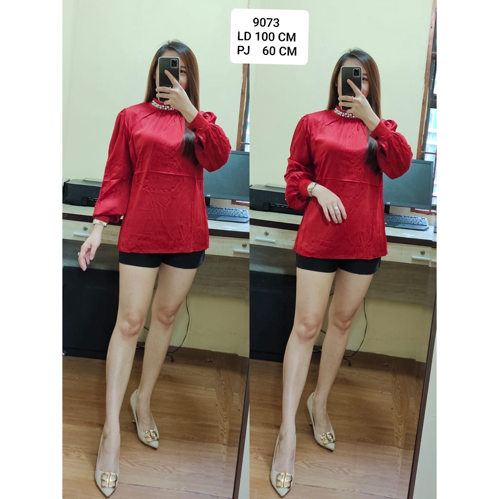 BAJU ATASAN IMLEK BAJU IMLEK WANITA KEMEJA WANITA MERAH IMPORT BANGKOK