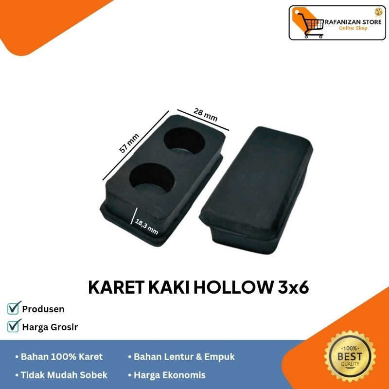 Karet kaki Hollo 3x6 Kaki kursi Meja Tutup Hollow Holo Kotak