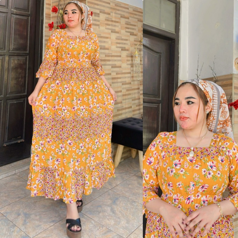 Dress daster bunga andini karet pinggang