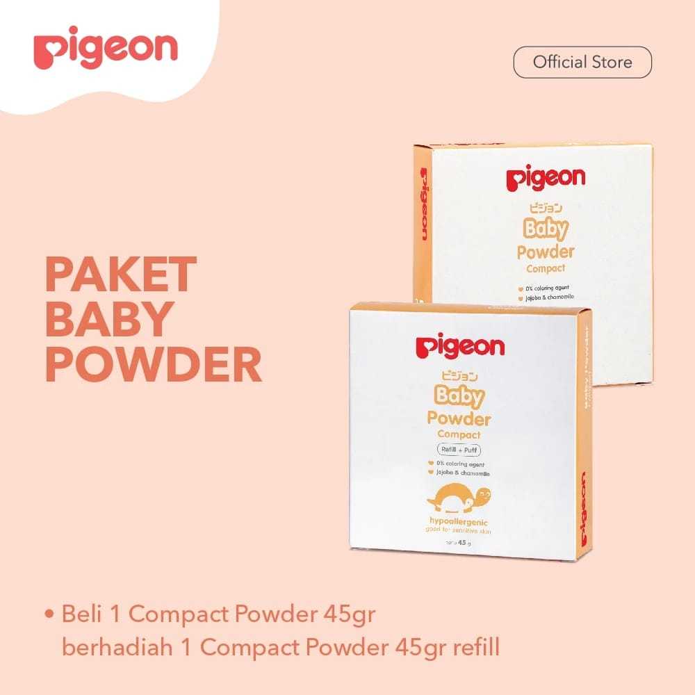 Pigeon Bedak Padat Bayi - Baby Compact Powder Cake Chamomile White Set - Refill + Puff 45Gr