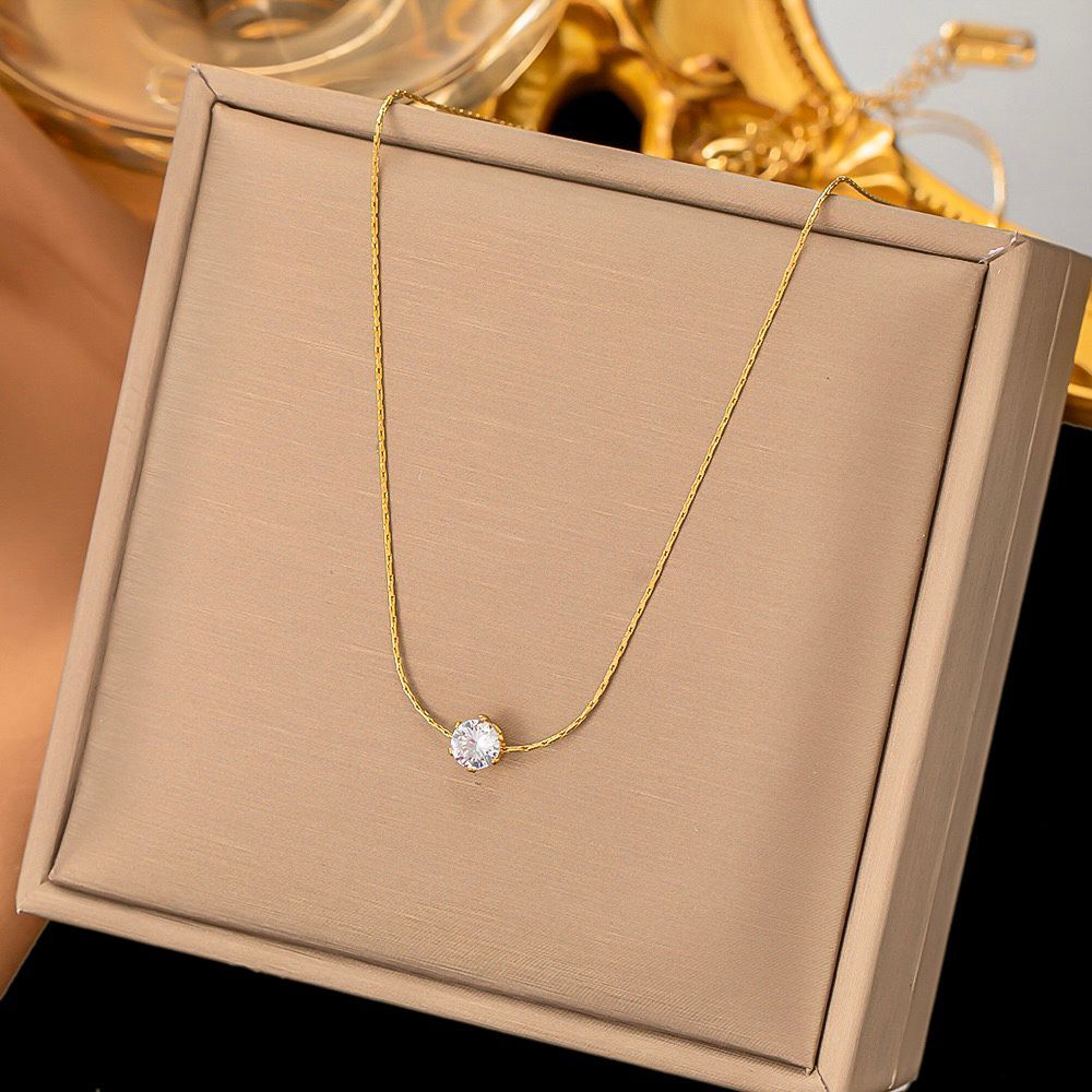 Kalung Titanium Permata Diamon Nagita Slavina Simple Mewah Elegan Anti Karat Dan Luntur Black Jewell