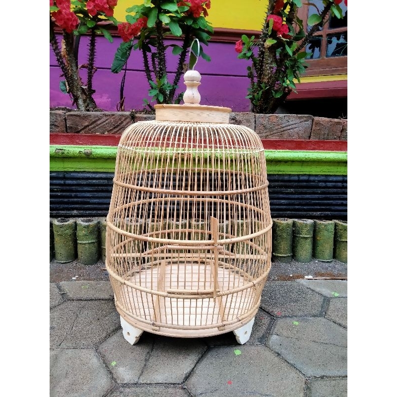 Sangkar Burung Perkutut Sabuk Rotan Jeruji Bambu Model Jambu Ambrukan