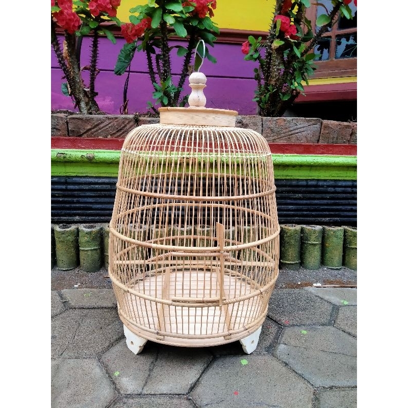 Sangkar Burung Perkutut Sabuk Rotan Jeruji Bambu Model Jambu