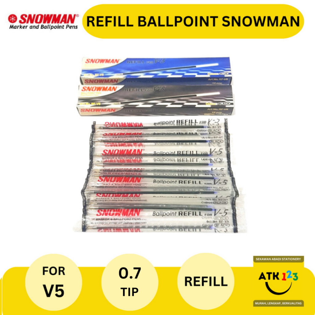 

REFILL Ballpoint / Bolpen / Pulpen Snowman V5 V-5 Hitam Biru Merah