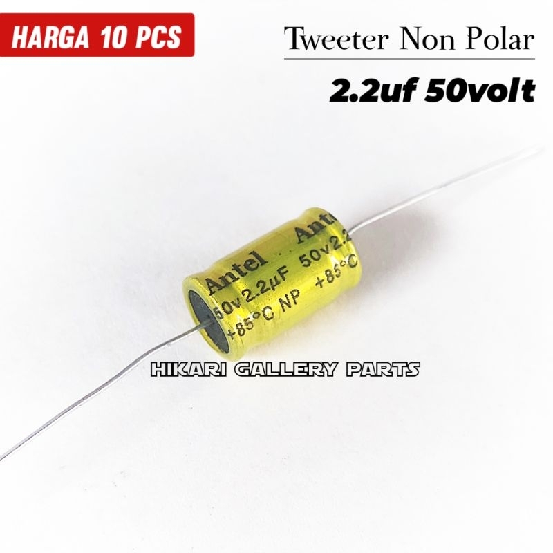 [10 PCS] Kapasitor ELCO Tweeter 2.2UF 50Volt NON POLAR / Elko Tweeter Antel 2.2uf 50v per 10 buah