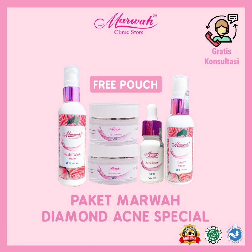 Marwah Paket Skincare Diamond Acne Spesial Untuk Tipe Kulit Wajah Berjerawat dan Flek