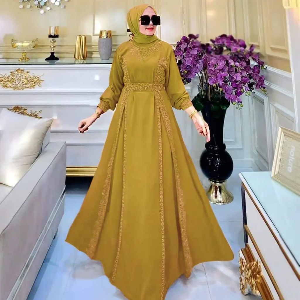 Gamis Putih Aksen Swarovski Mewah Dress Kondangan Wanita Busana Muslim Kekinian Violla Dress Matt Ce