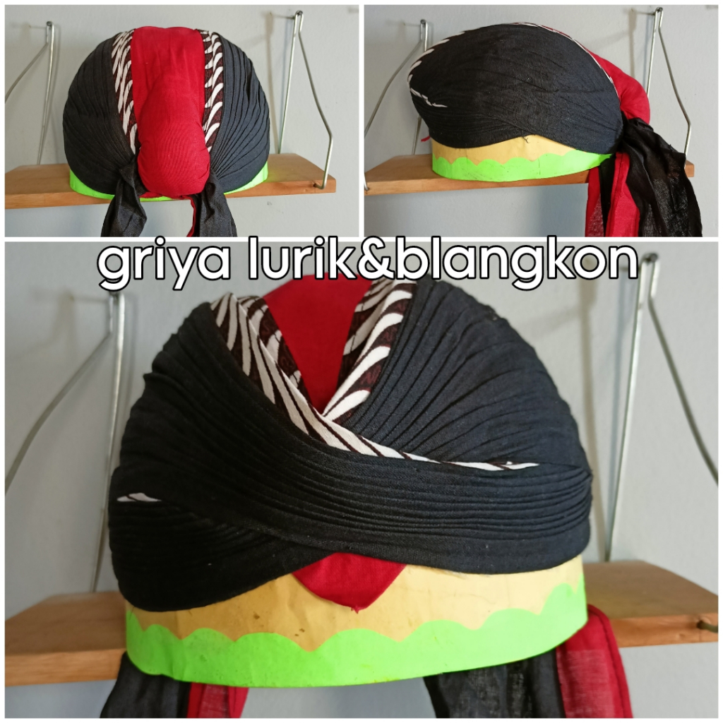 Blangkon Jawa Lipat Jogja Motif Merah List Samurai Putih Murah