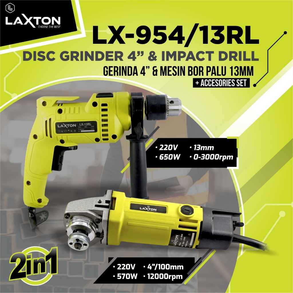 LAXTON LX954/13RL mesin Paket Mesin Gerinda Tangan dan Bor Beton Listrik 13mm Bolak-Balik Variable S